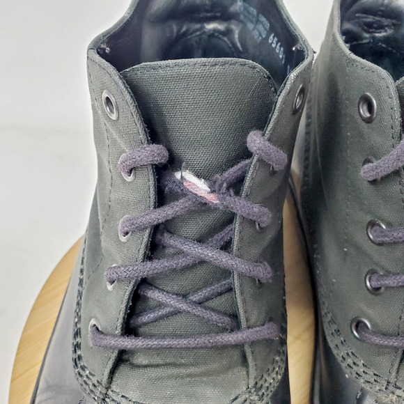 J Crew Duck Boots Mens 10 Waxed Canvas Black Leather Retro Lace Up Ankle Shoes - Picture 5 of 16